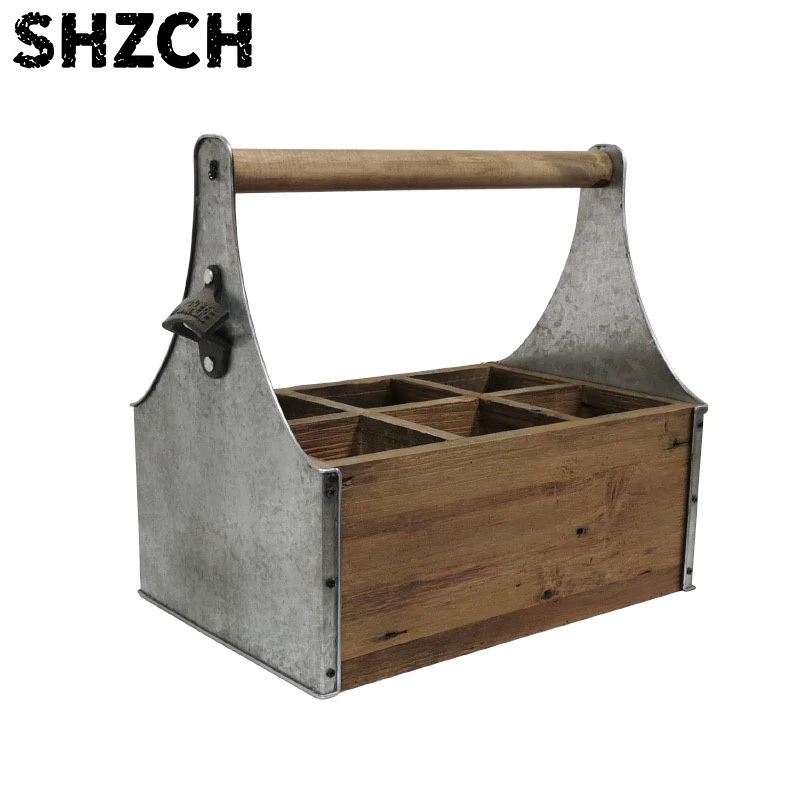 Gardening Tools Vintage - 素朴な木製＆金属製収納キャディー（ハンドル付き）、ヴィンテージ風加工のオーガナイザー（ボトル、工具、庭用品、家の装飾用）