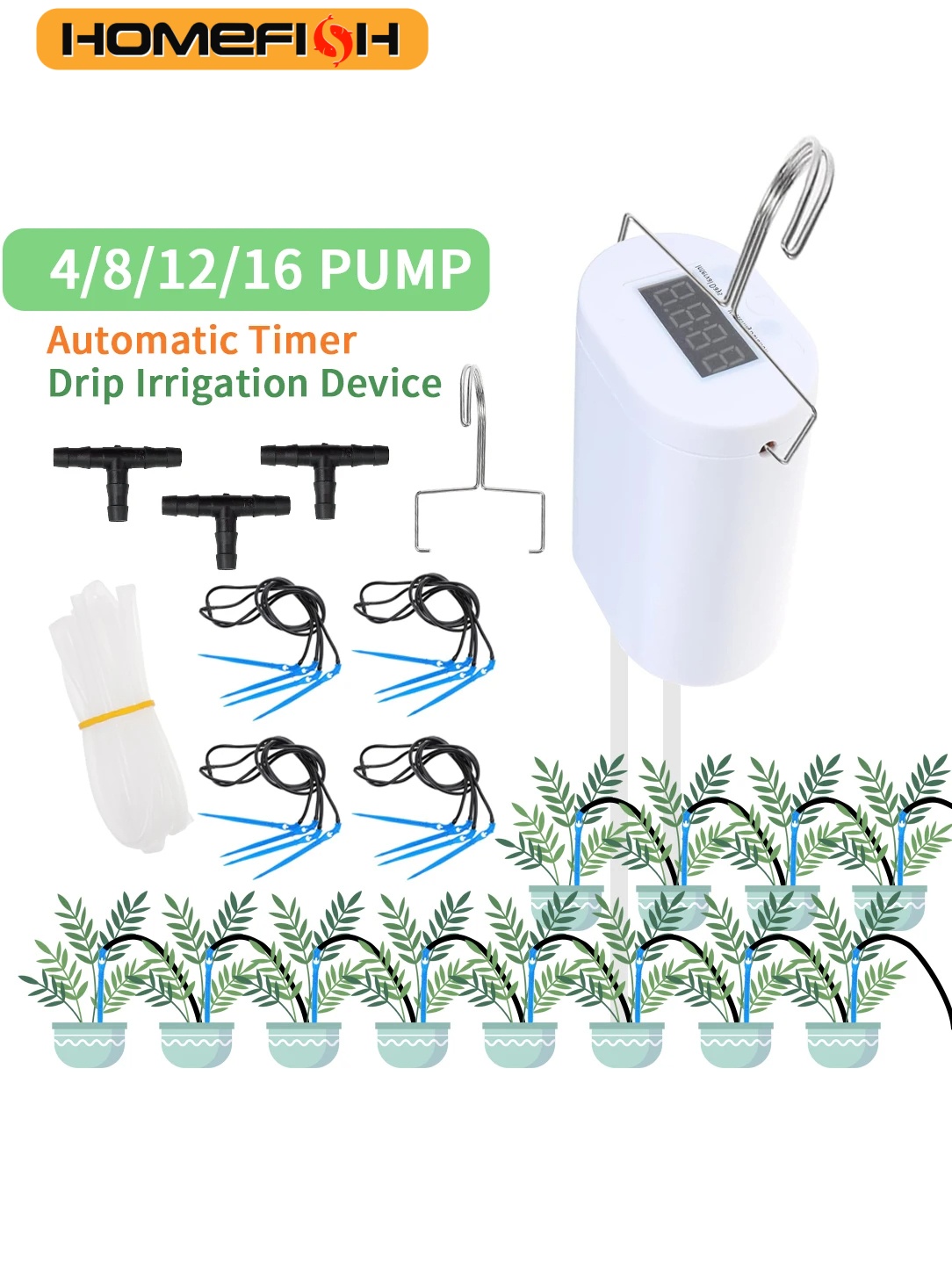 Gardening Tools Kit For Home Garden - HOMEFISH 自動植物花散水ポンプ家庭用スプリンクラー点滴灌漑装置 4/8/16 ヘッドタイマーシステムキットガーデンツール