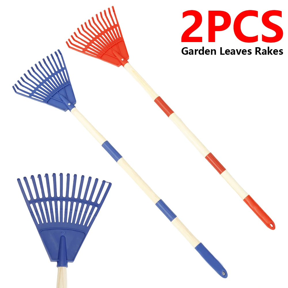 Gardening Tools 5 Year Old - 2個セット 子供用リーフレーキ 調整可能な庭用落ち葉レーキ 3セクション取り外し可能なハンドル付き ガーデニングツール プラスチック製木製