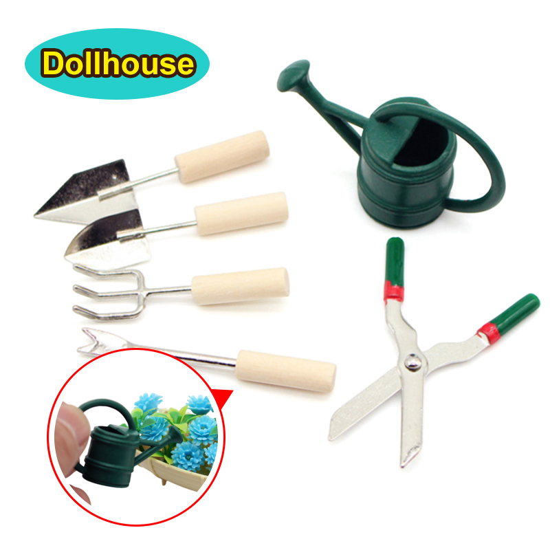 Gardening Tools Diy - 1/12 ドールハウスシミュレーションじょうろスパデはさみセットドールハウスミニチュアガーデニングツールドールハウスマイクロ風景装飾