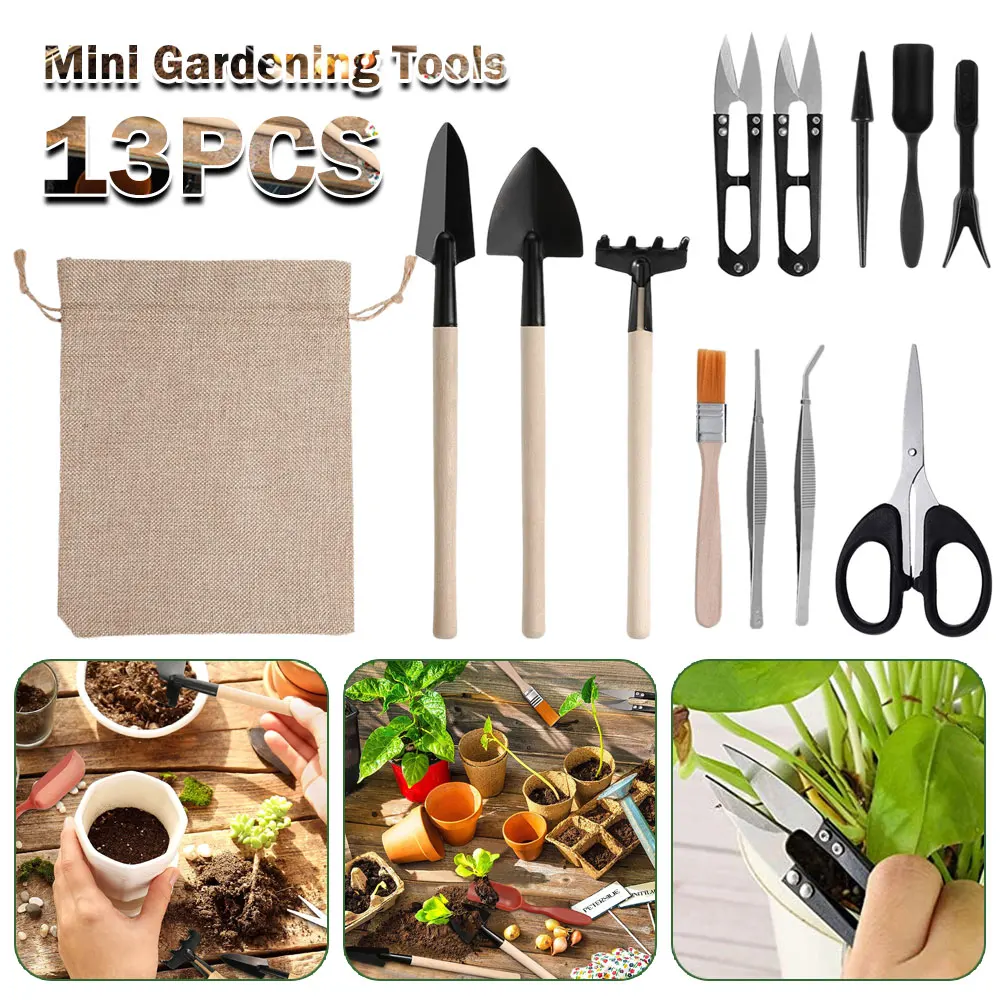 Gardening Tools Kit For Home Garden - 屋内多肉植物ツールセット、黒の鉢植え、サボテンの植物の栽培、ホームガーデンキット、13個