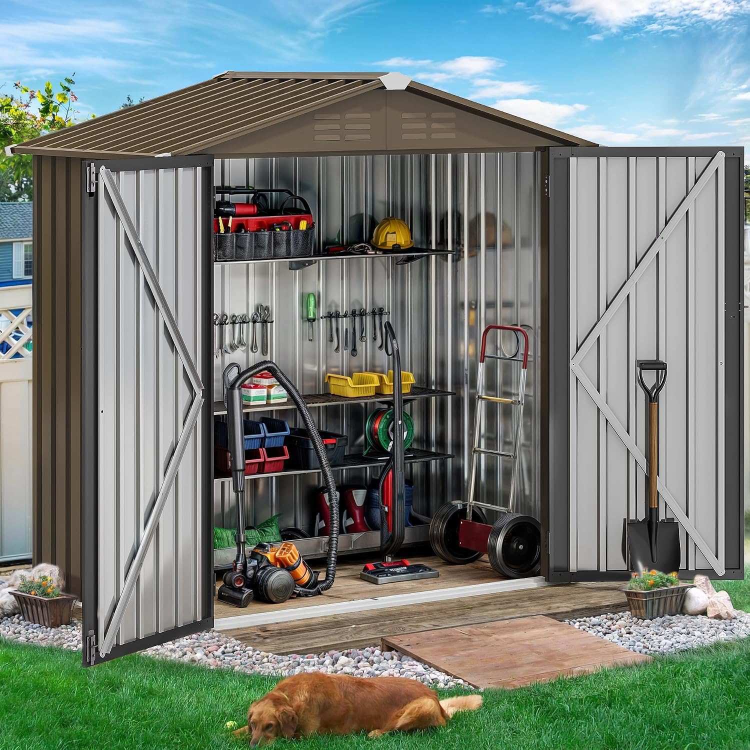 6x4フィートの金属製屋外収納庫、防水ツール小屋、頑丈な収納 - Gardening Tools In のレビューと価格