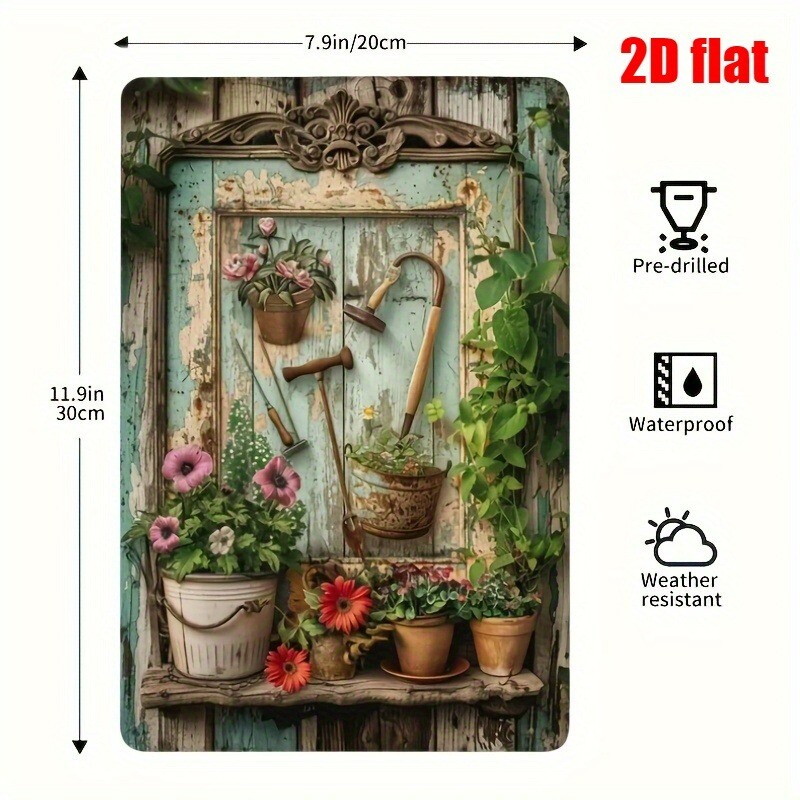 ヴィンテージ花柄メタルティンサイン 8x12インチ 壁飾り  - Gardening Tools Vintage のレビューと価格