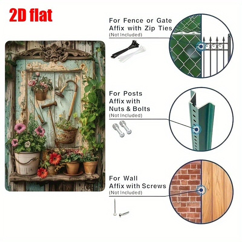ヴィンテージ花柄メタルティンサイン 8x12インチ 壁飾り  - Gardening Tools Vintage のレビューと価格
