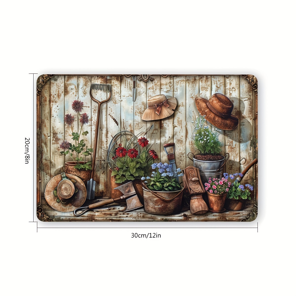2Dフラット、ヴィンテージ風花柄メタルウォールアートサイン  - Gardening Tools Vintage のレビューと価格