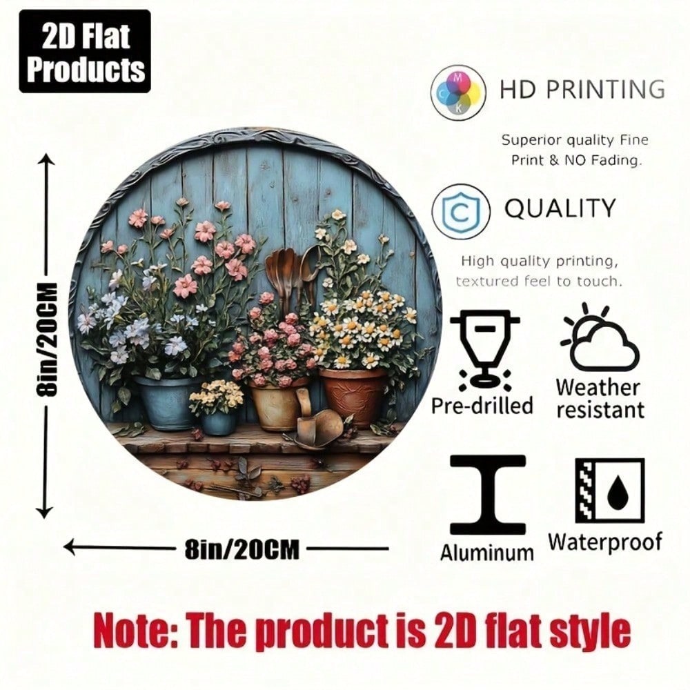ヴィンテージラウンドアルミ製ウォールアート、素朴な8x8イン - Gardening Tools Vintage のレビューと価格